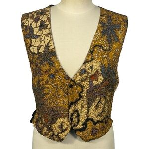Kenar Floral Beaded Gold Vintage Vest Sz M